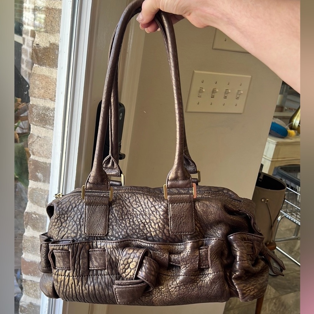 Adrienne Vittadini Bronze Gold Leather Shoulder Bag Hobo